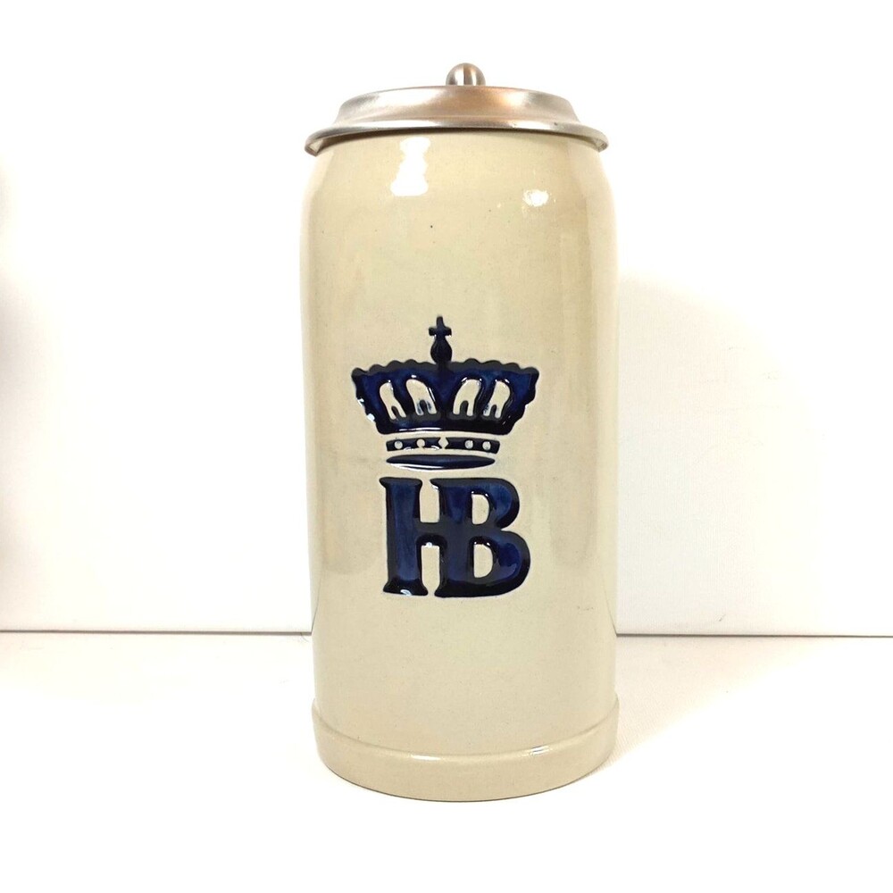 King-Werk Hofbrauhaus HB Stoneware Beer Stein Pewter Lid COA Tag Ed A4889